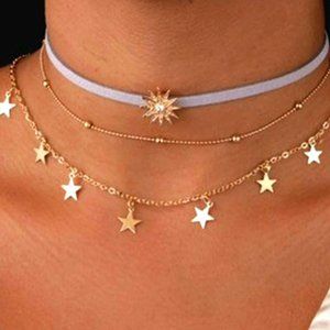 Star Choker Chain Pendant Layered Lilac Necklace